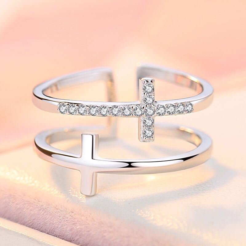 Double Cross Miniature Copper Inlaid Zircon Ring - 𝓢𝓱𝓸𝓹𝓵𝓮𝓬𝔂