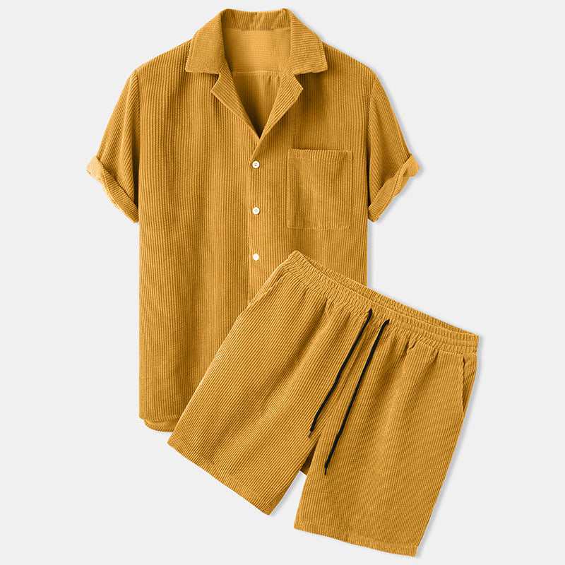 Corduroy Short Sleeve Suit Two Piece - 𝓢𝓱𝓸𝓹𝓵𝓮𝓬𝔂
