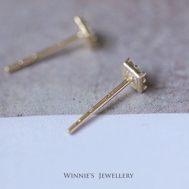 Simple Sterling Silver Plated Gold Inlaid Carbink Mini Square Stud Earrings All-matching Twin - 𝓢𝓱𝓸𝓹𝓵𝓮𝓬𝔂