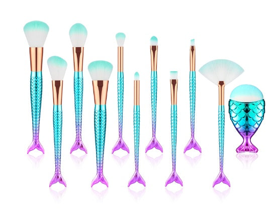 11pcs Makeup Brushes Kit Maquiagem Maquillaje New Mermaid Foundation Eyebrow Eyeliner Cosmetic Makeup Brushes - 𝓢𝓱𝓸𝓹𝓵𝓮𝓬𝔂