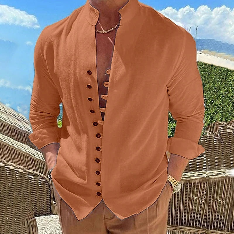 Retro Button Design Long-sleeved Shirt Men's Casual Loose Top Mens Clothing - 𝓢𝓱𝓸𝓹𝓵𝓮𝓬𝔂