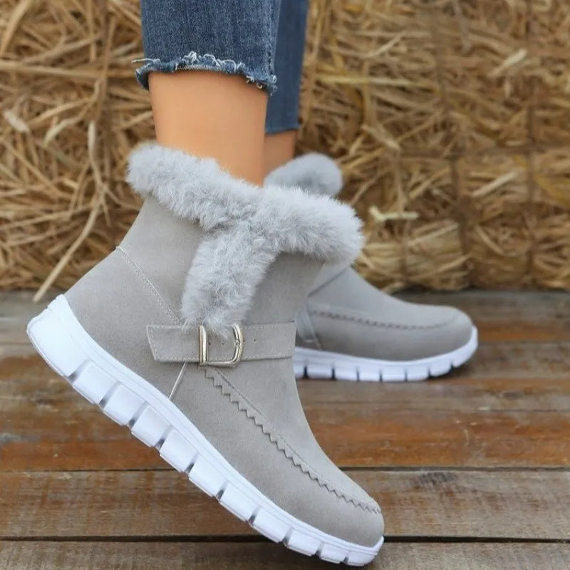 New Snow Boots Winter Warm Thickened Solid Color Plush Ankle Boots With Buckle Design Plus Velvet Flat Shoes For Women - 𝓢𝓱𝓸𝓹𝓵𝓮𝓬𝔂