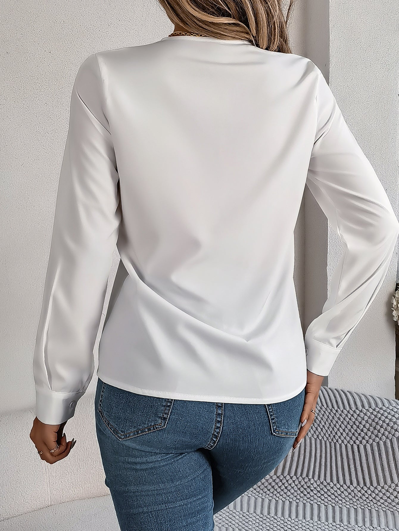 Fashion V-Neck Long Sleeve Shirt Elegant Commuter Solid Blouse Office Women's Clothing - 𝓢𝓱𝓸𝓹𝓵𝓮𝓬𝔂