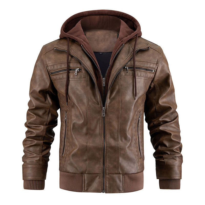 Hooded Jacket With Zipper Pockets Fashion Warm Pu Leather Coat Mens Clothing - 𝓢𝓱𝓸𝓹𝓵𝓮𝓬𝔂