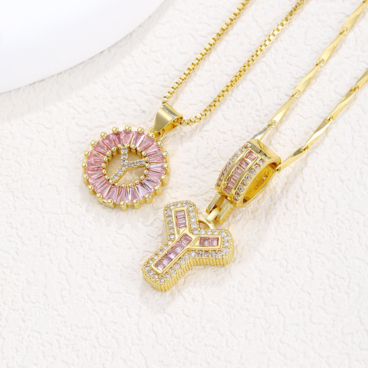 26 Letter Pendant Necklace Copper Inlaid Zirconium Plated Real Gold