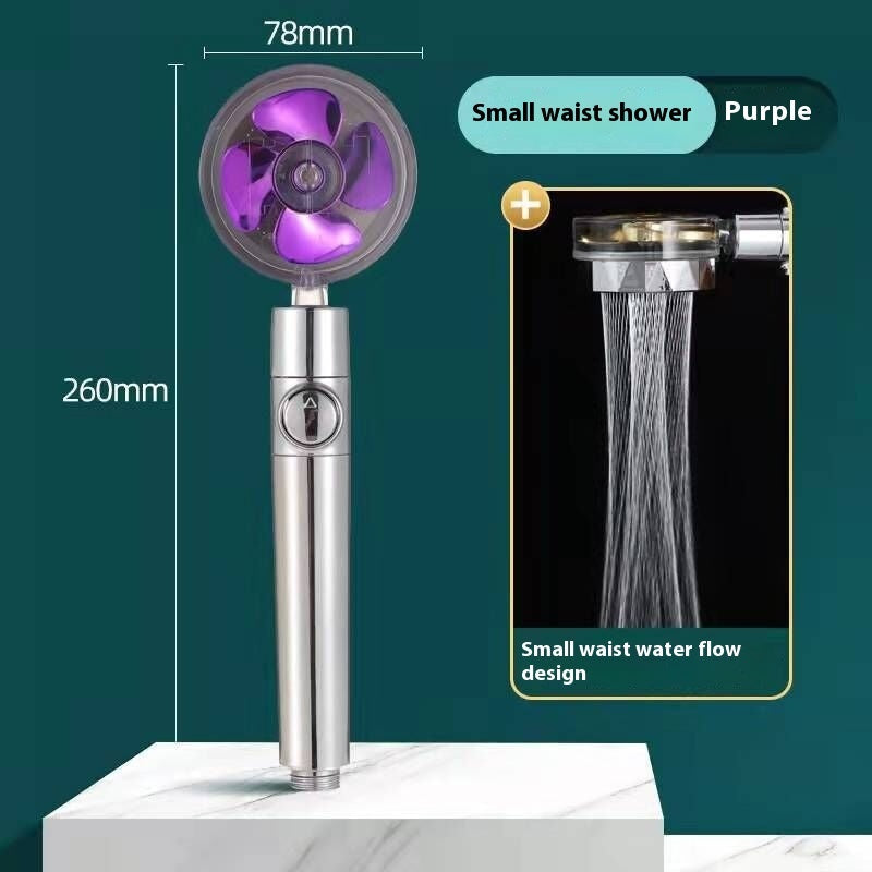 Propeller Driven Shower Head With Stop Button And Cotton Filter Turbocharged High Pressure Handheld Shower Nozzle 