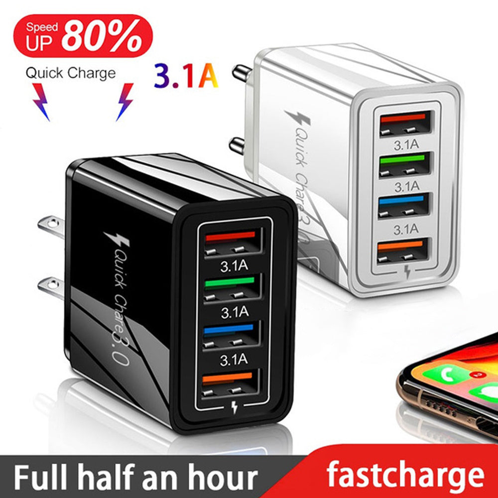 USB Charger Quick Charge 3.0 4 Phone Adapter For Tablet Portable Wall Mobile Charger Fast Charger - 𝓢𝓱𝓸𝓹𝓵𝓮𝓬𝔂