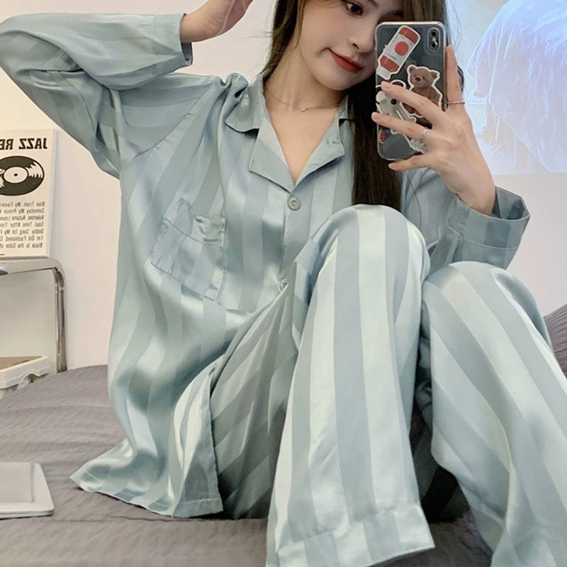 Women's Ice Silk Long Sleeve Home Pajama Set - 𝓢𝓱𝓸𝓹𝓵𝓮𝓬𝔂