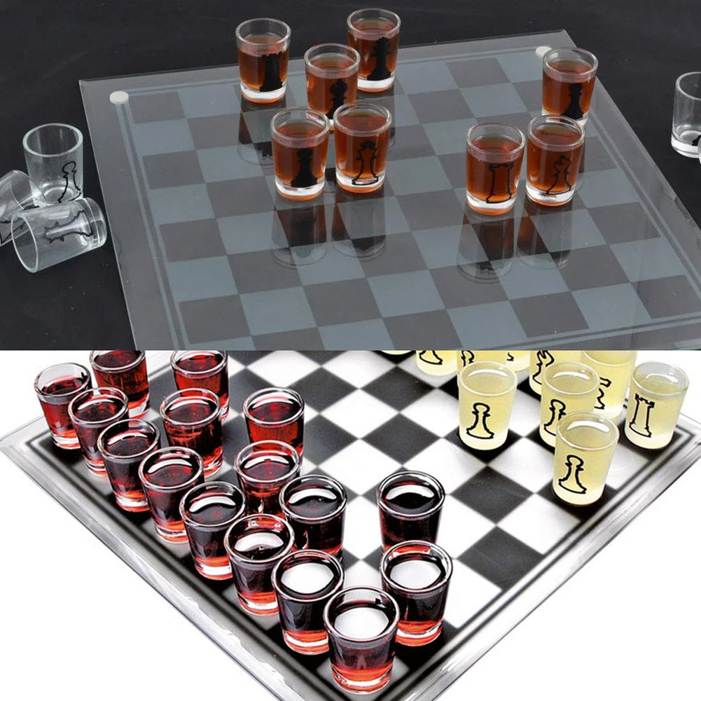 Bar Game Crystal Wine Glass Checker Chess Board Medium Size
