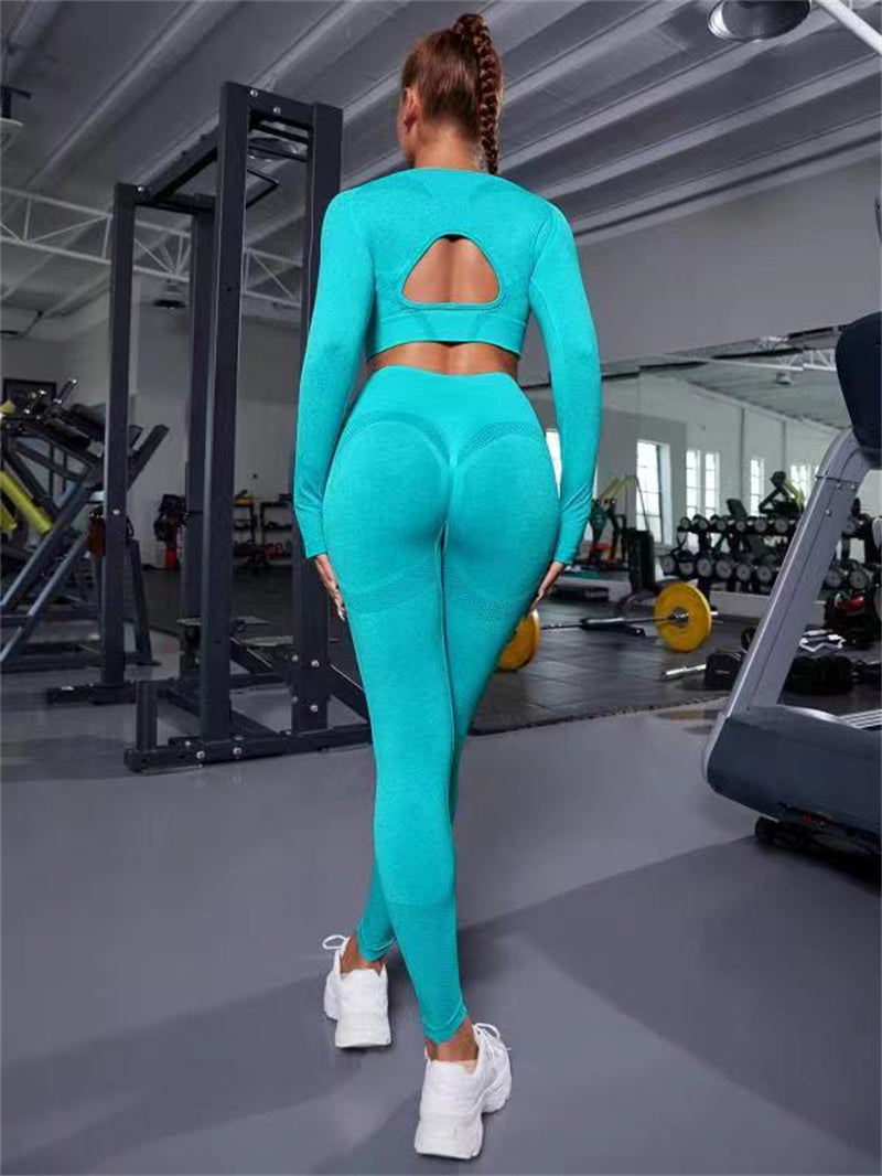 2pcs Sports Suits Long Sleeve Hollow Design Tops And Butt Lifting High Waist Seamless Fitness Leggings Sports Gym Sportswear Outfits Clothing - 𝓢𝓱𝓸𝓹𝓵𝓮𝓬𝔂