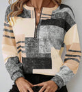 Round Neck Half Zipper Casual Style Polo Shirt Irregular Geometric Top - 𝓢𝓱𝓸𝓹𝓵𝓮𝓬𝔂