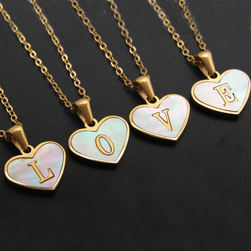 26 Letter Heart-shaped Necklace White Shell Love Clavicle Chain Fashion Personalized Necklace For Women Jewelry Valentine's Day - 𝓢𝓱𝓸𝓹𝓵𝓮𝓬𝔂