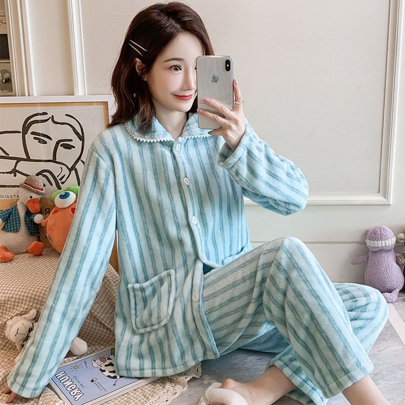 Autumn And Winter Fleece-lined Thickened Sweet Cardigan Flannel Homewear Pajamas - 𝓢𝓱𝓸𝓹𝓵𝓮𝓬𝔂