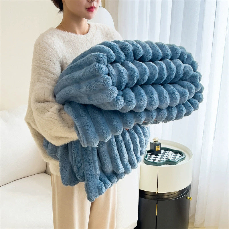 Soft Wind Bubble Velvet Blanket Warm Solid Rabbit Fur Blankets Double-sided Thickening Cover Throw Warm Fur Blanket - 𝓢𝓱𝓸𝓹𝓵𝓮𝓬𝔂