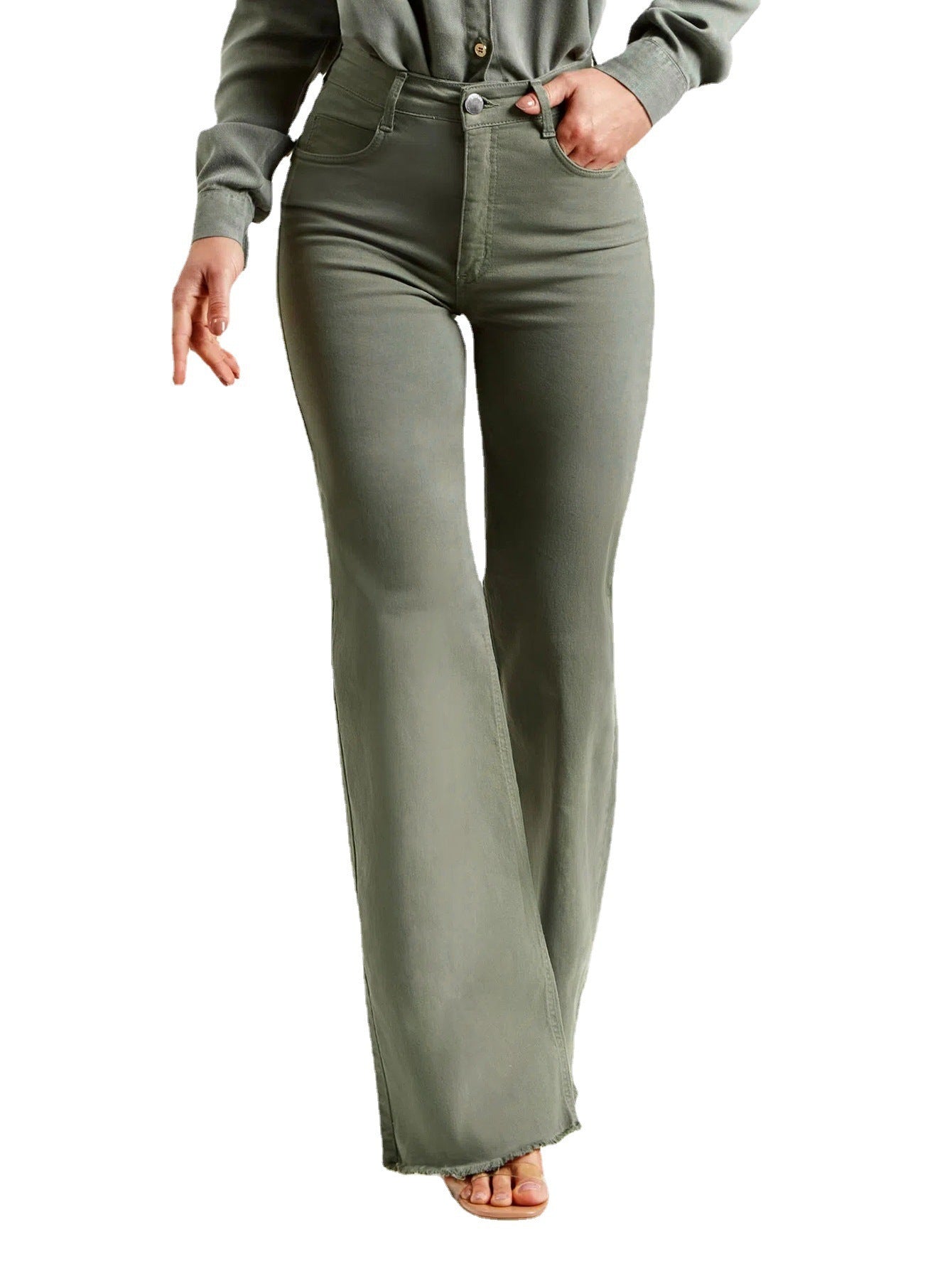 Slim Fit Stretch Fashion Solid Color Frayed Flared Pants - 𝓢𝓱𝓸𝓹𝓵𝓮𝓬𝔂