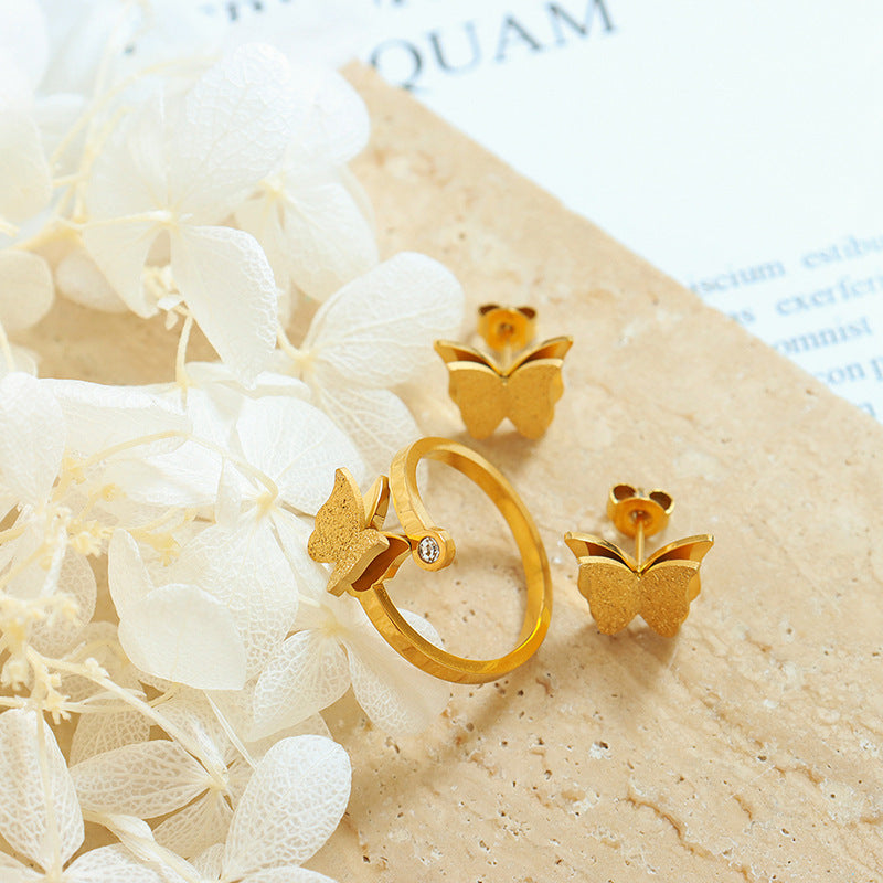 Frosted Texture Cute Butterfly Titanium Steel Suit Necklace Earring Ring Ornament - 𝓢𝓱𝓸𝓹𝓵𝓮𝓬𝔂