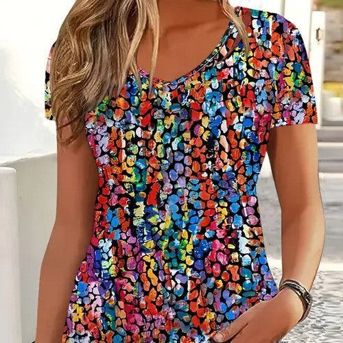 Digital Printed Pattern Women's Short Sleeved Round Neck - 𝓢𝓱𝓸𝓹𝓵𝓮𝓬𝔂