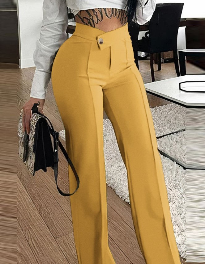 Slim Straight-leg Pants With Buckle Fashion Solid Color Trousers For Womens Clothing - 𝓢𝓱𝓸𝓹𝓵𝓮𝓬𝔂
