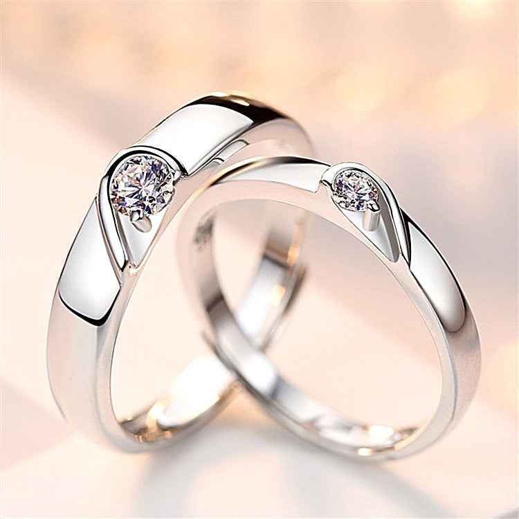 Silver heart diamond ring couple love wedding ring engagement diamond ring men and women marriage wedding heart - 𝓢𝓱𝓸𝓹𝓵𝓮𝓬𝔂