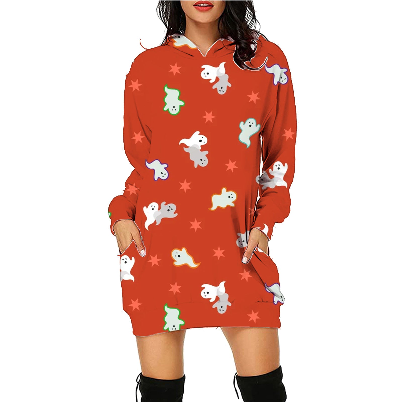 Halloween Print Long Hoodie With Pockets Sweater Long Sleeve Clothes Women - 𝓢𝓱𝓸𝓹𝓵𝓮𝓬𝔂