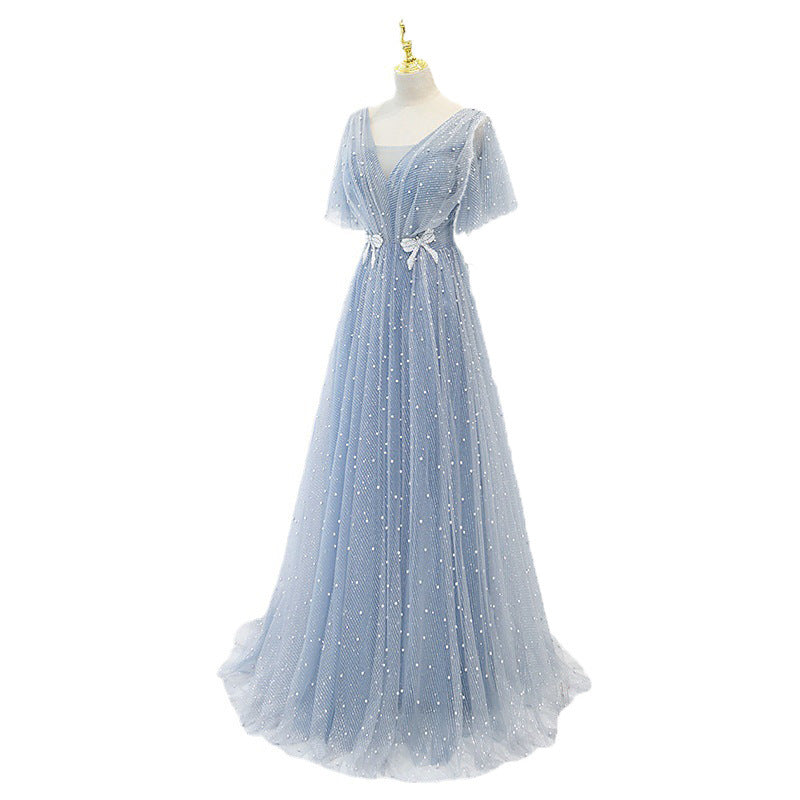 Evening Dress Female Elegant Temperament Host V-neck Super Fairy Thin Long Style - 𝓢𝓱𝓸𝓹𝓵𝓮𝓬𝔂