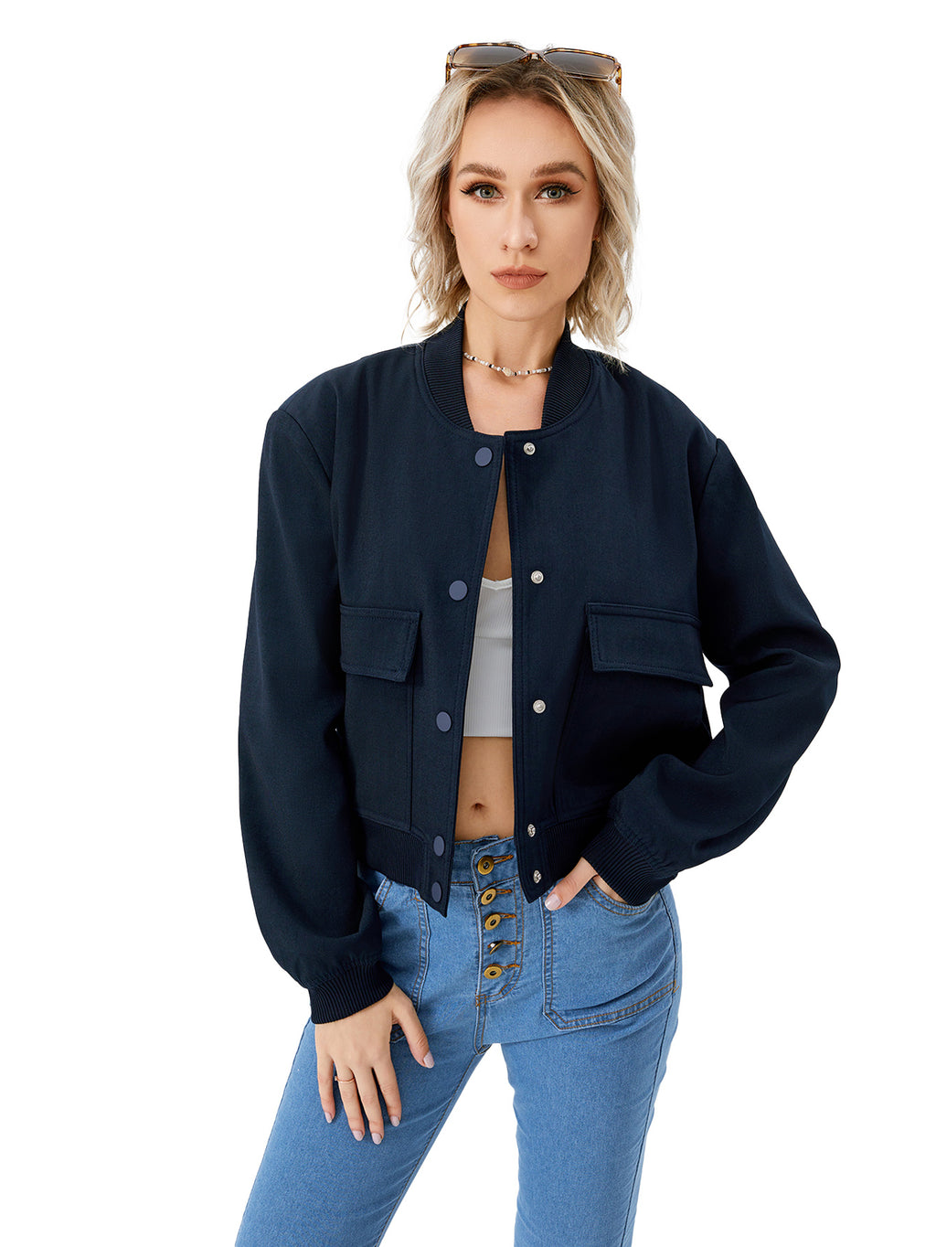 Women's Lightweight Cropped Bomber Jacket Casual Long Sleeve Varsity Jacket With Pocket Fashion Y2k Jacket Streetwear - 𝓢𝓱𝓸𝓹𝓵𝓮𝓬𝔂