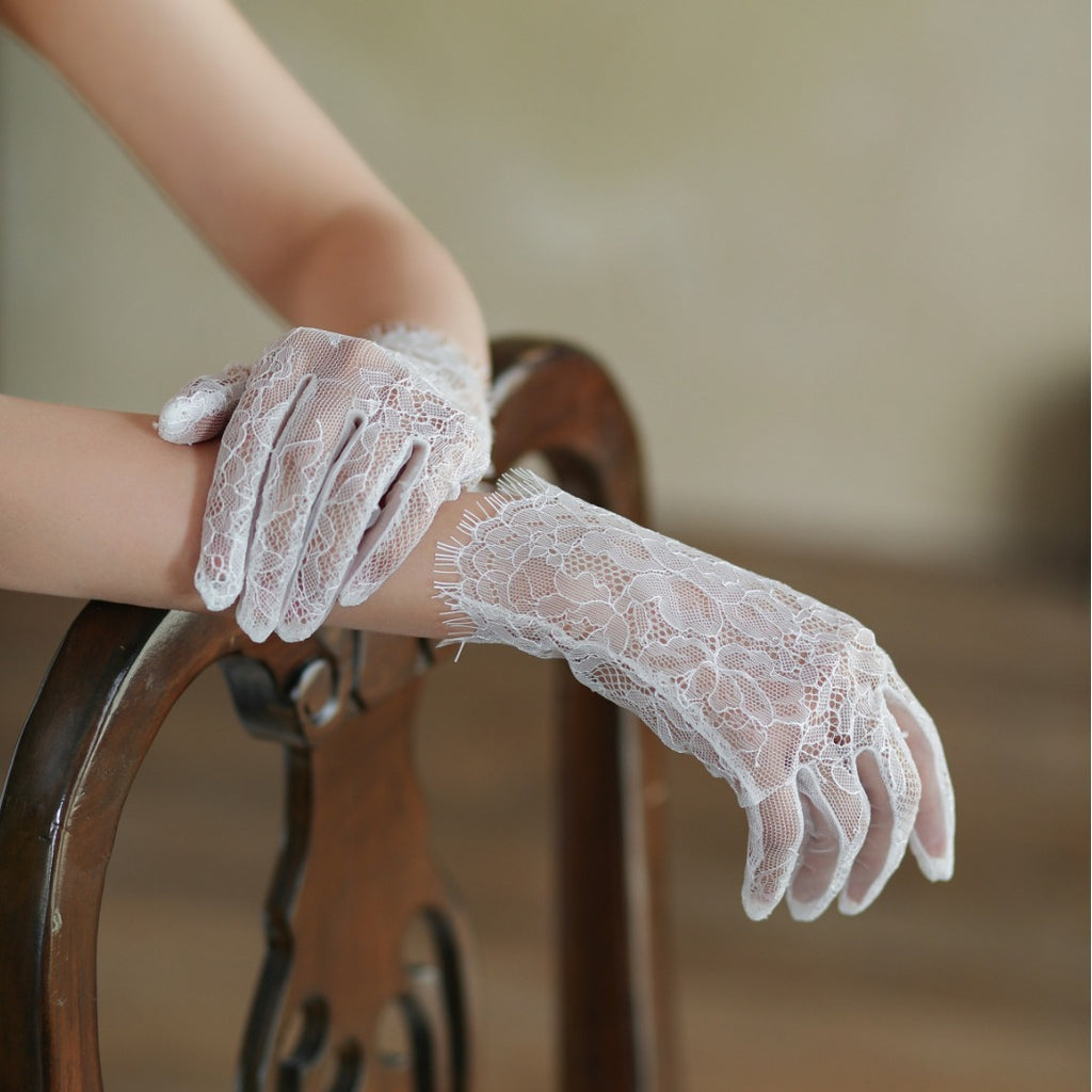 New Super Fairy White Lace Tulle Bride Photo Gloves - 𝓢𝓱𝓸𝓹𝓵𝓮𝓬𝔂
